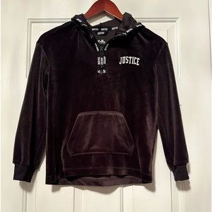 This velour girls justice hoodie was worn once like new. It’s soft and warm.